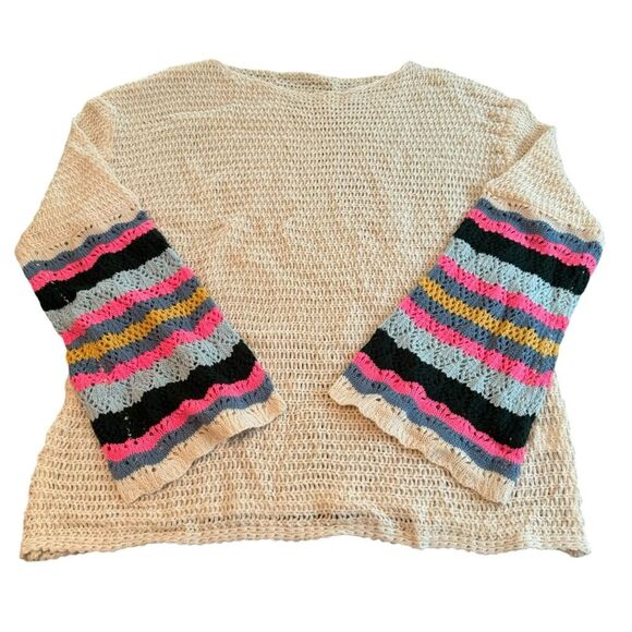 Striped Sleeve Sweater Size XL Loose Knit Rainbow Color - Picture 1 of 10